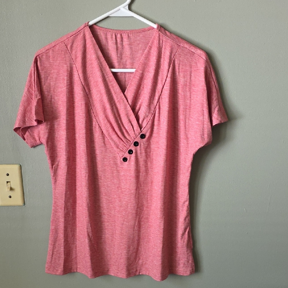 Women’s Pink V-Neck Button Detail Top